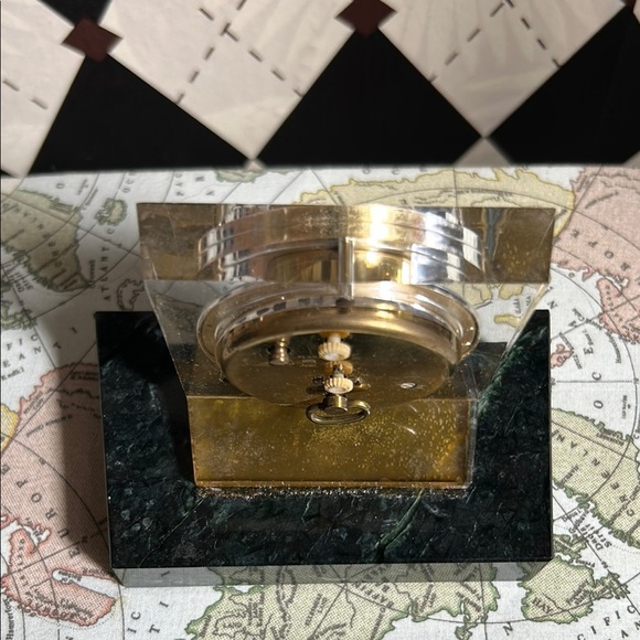 Vintage Marble Seth Thomas Desk Mantle Clock Green Marble & Lucite Mid-Century - Picture 14 of 16